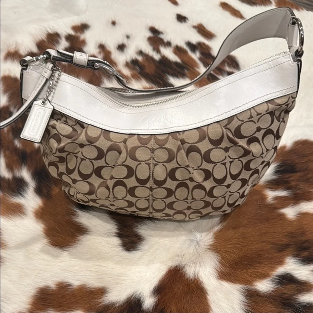 Coach Brown and White signature Monogram hobo Shoulder Bag - Picture 2 of 8